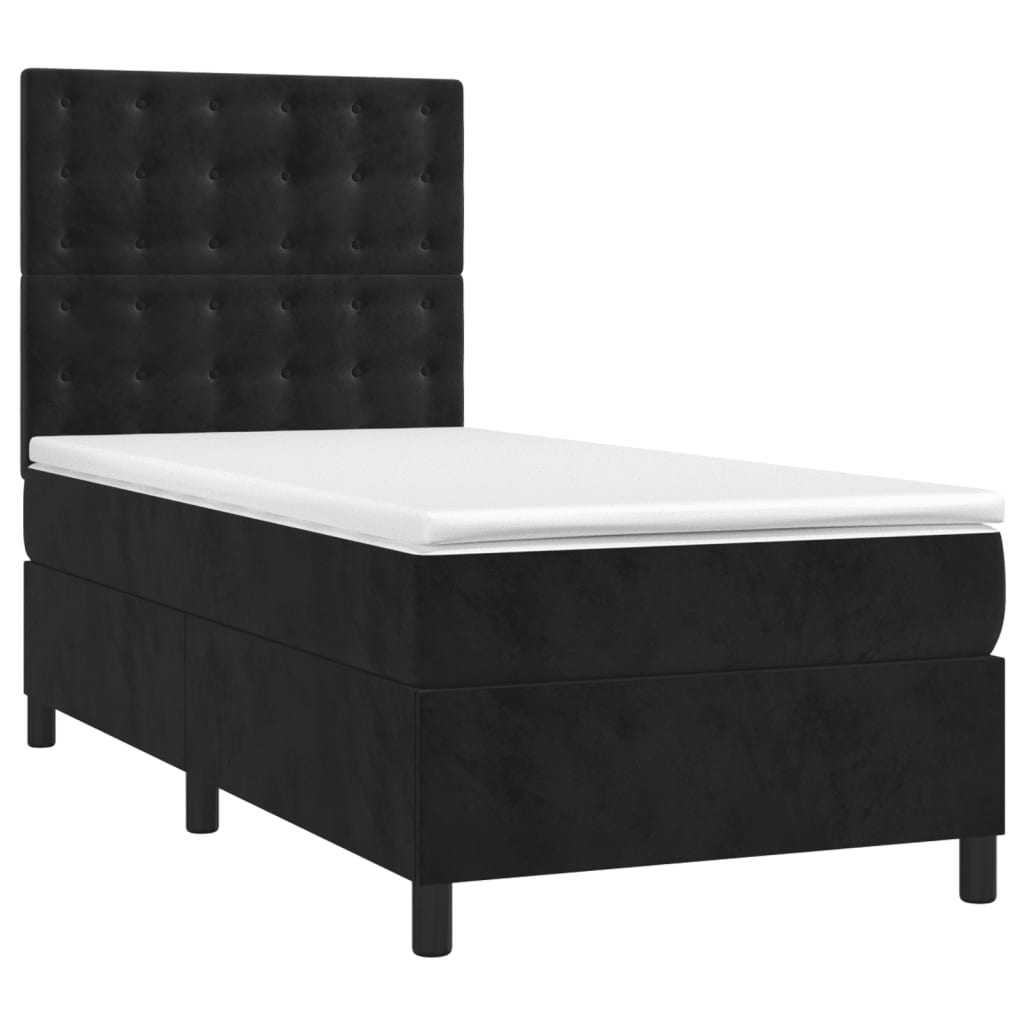 Krevet box spring s madracem LED crni 100x200 cm baršun