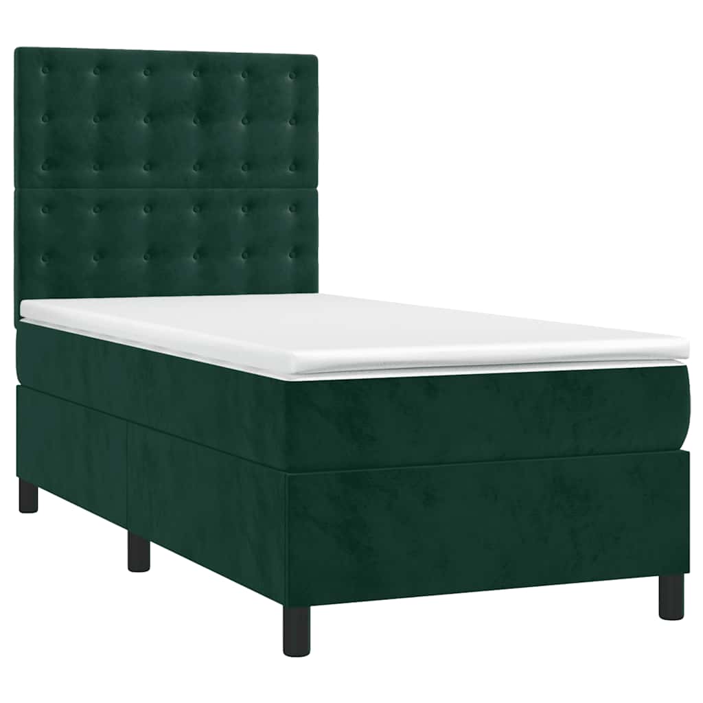Krevet box spring s madracem LED tamnozeleni 100x200 cm baršun