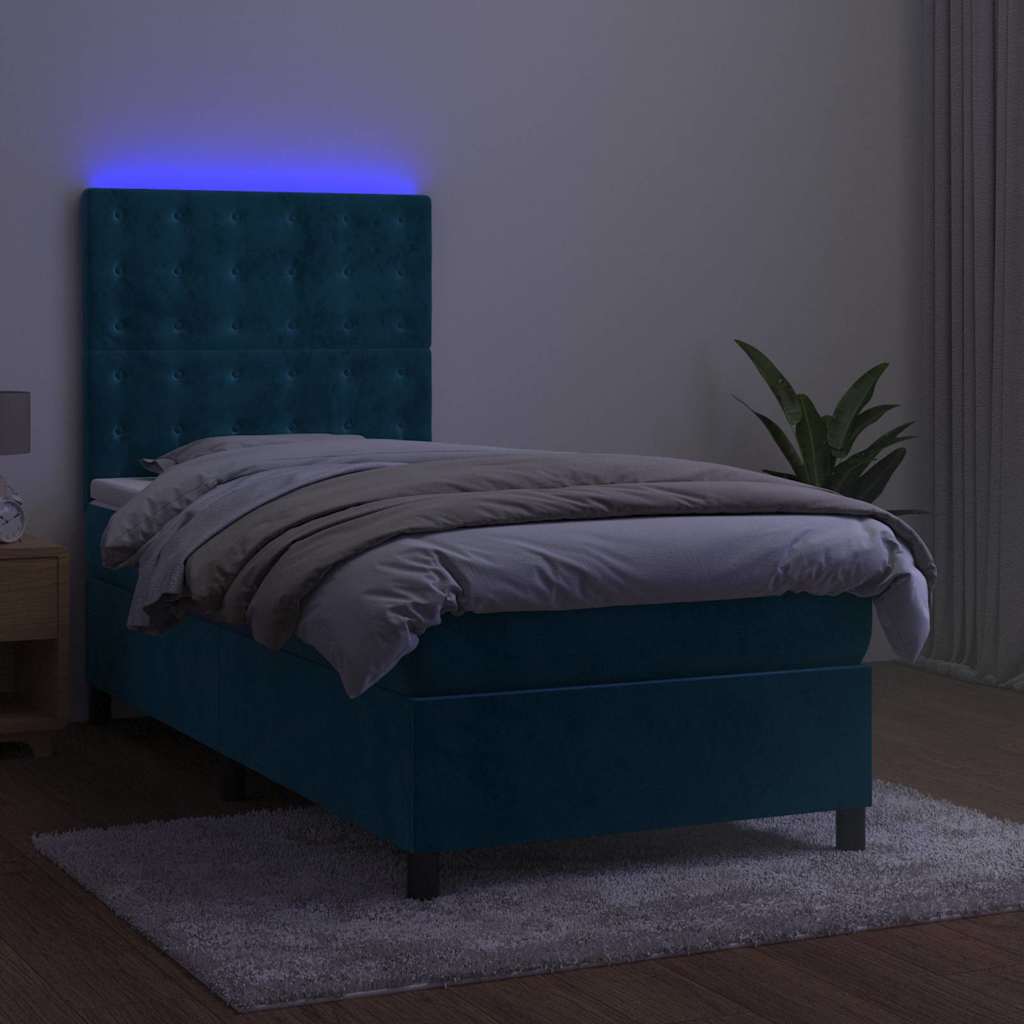 Krevet box spring s madracem LED tamnoplavi 100x200 cm baršun