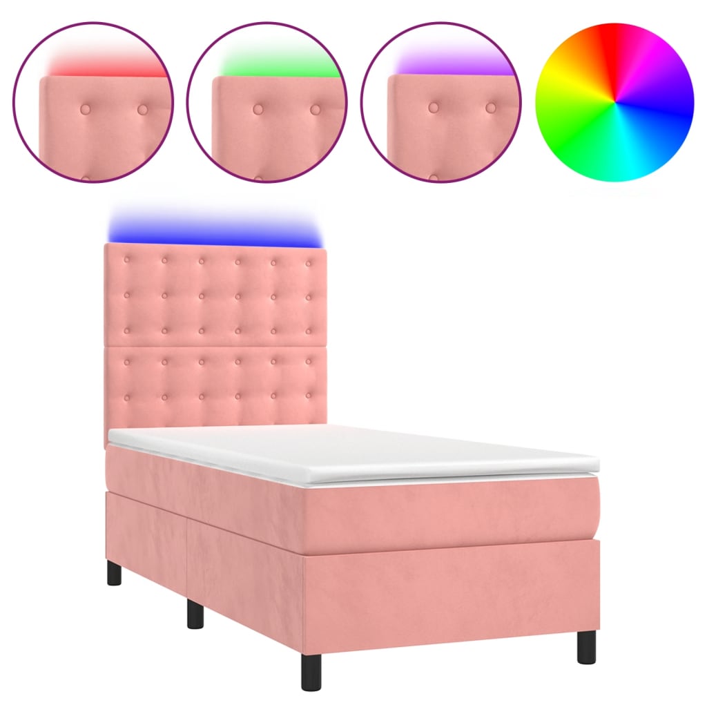 Krevet box spring s madracem LED ružičasti 100x200cm baršunasti