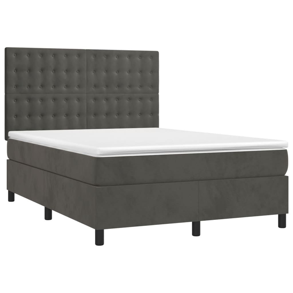 Krevet box spring s madracem LED tamnosivi 140x200 cm baršun