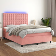 Krevet box spring s madracem LED ružičasti 140x200cm baršunasti