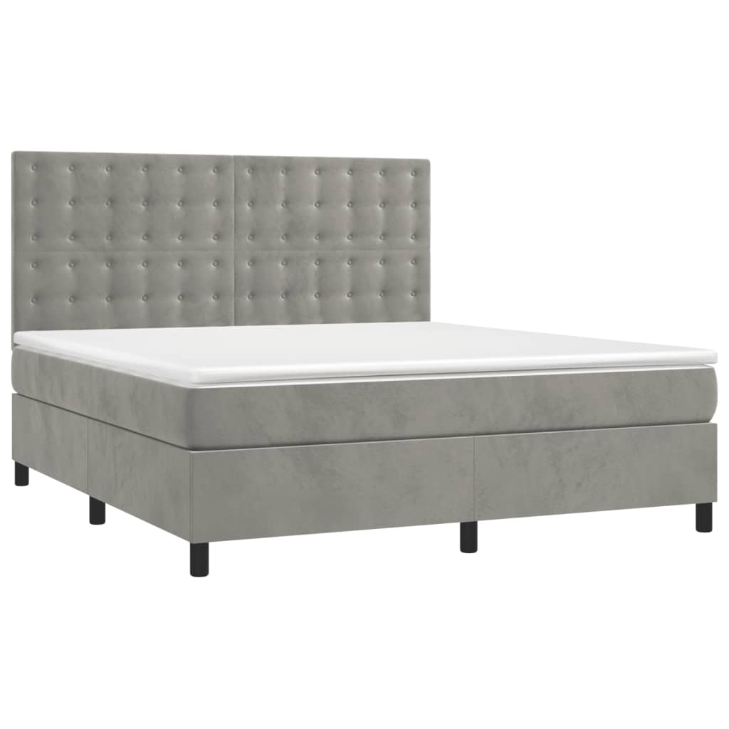 Krevet box spring s madracem LED svjetlosivi 160x200 cm baršun