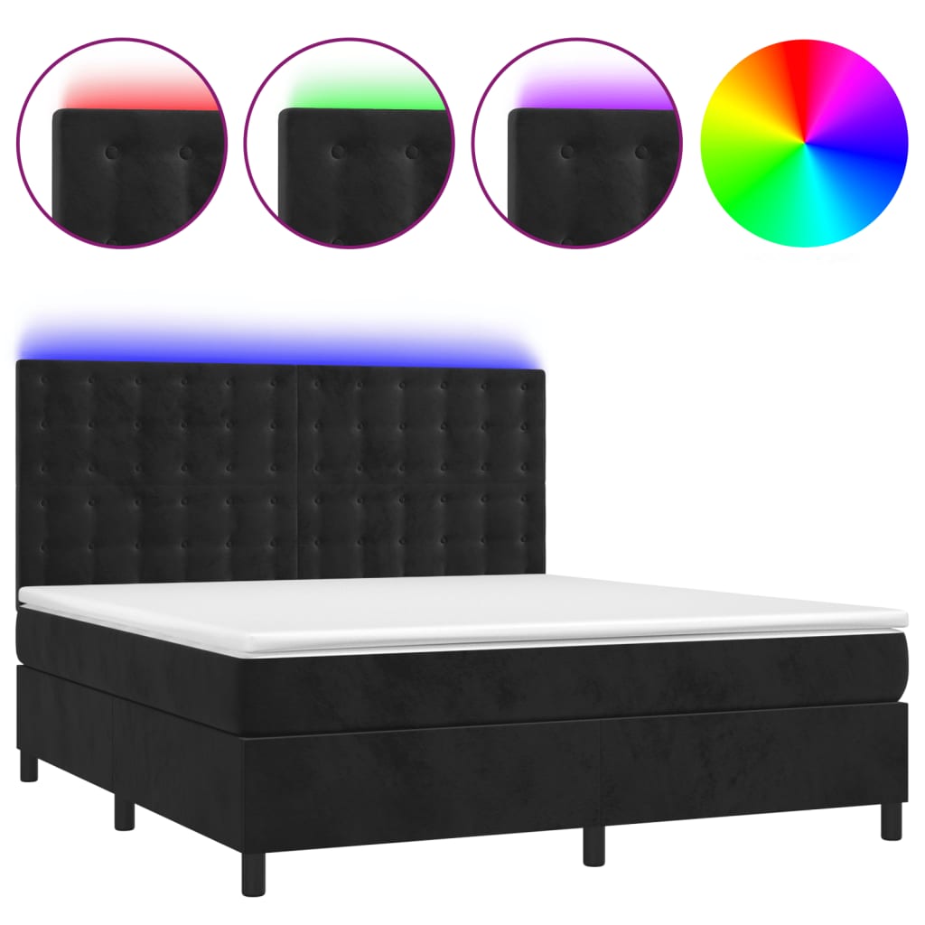 Krevet box spring s madracem LED crni 160x200 cm baršun