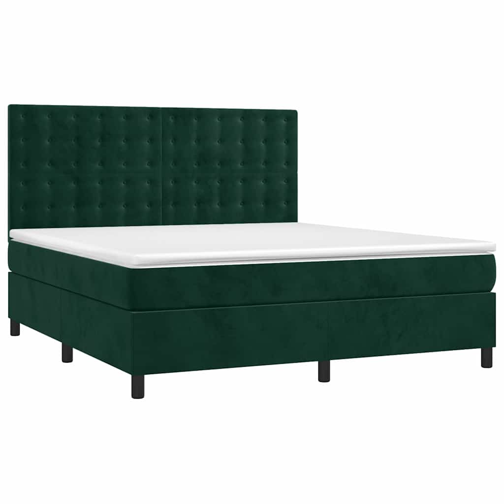 Krevet box spring s madracem LED tamnozeleni 160x200 cm baršun