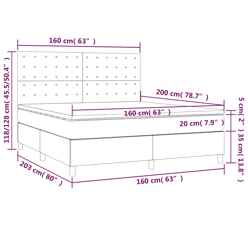 Krevet box spring s madracem LED tamnoplavi 160x200 cm baršun