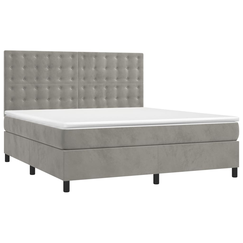 Krevet box spring s madracem LED svjetlosivi 180x200 cm baršun