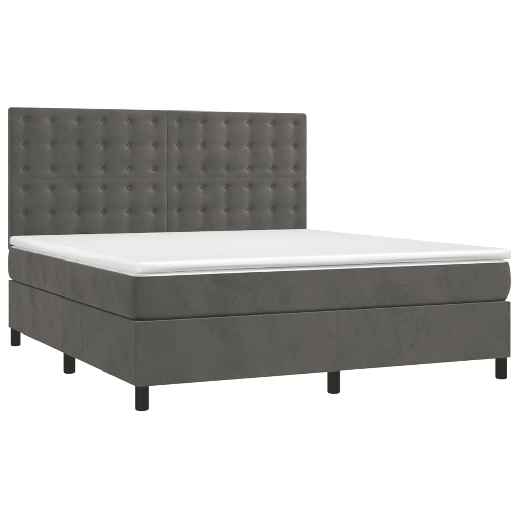 Krevet box spring s madracem LED tamnosivi 180x200 cm baršun