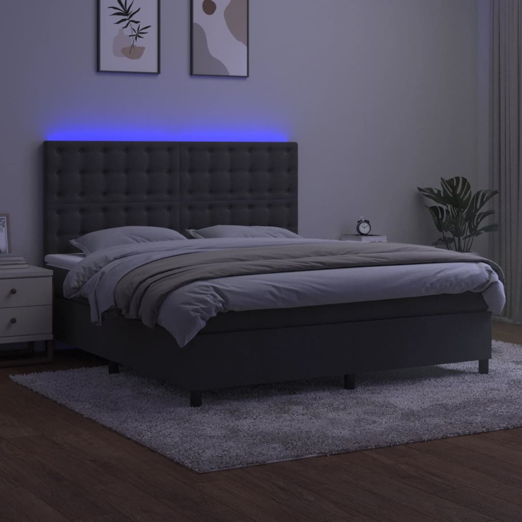 Krevet box spring s madracem LED tamnosivi 180x200 cm baršun