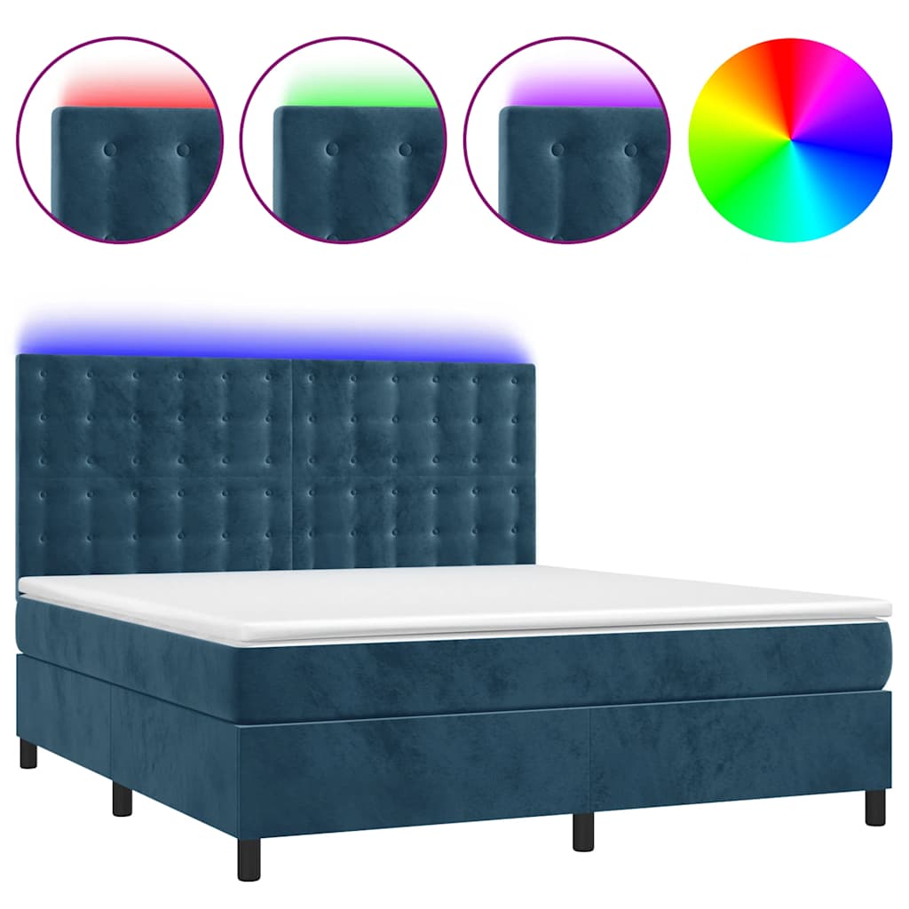Krevet box spring s madracem LED tamnoplavi 180x200 cm baršun