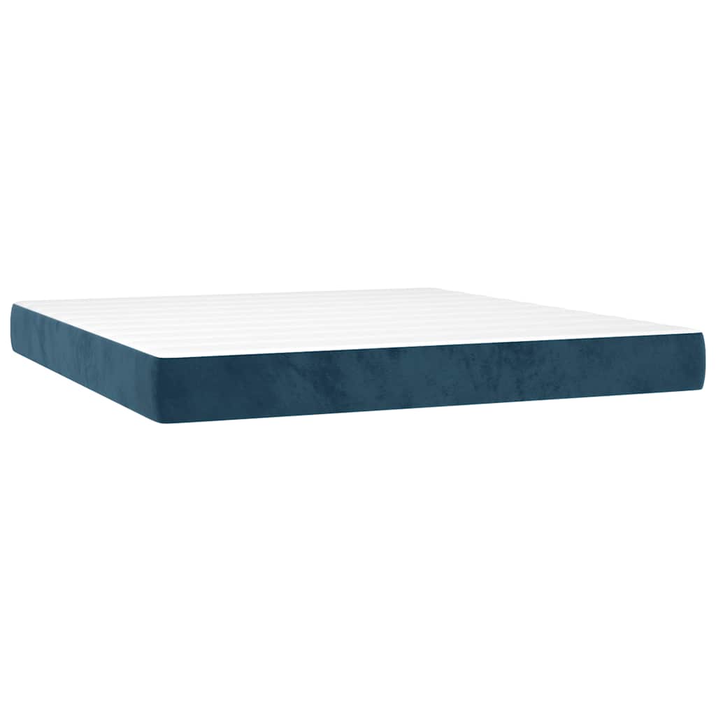 Krevet box spring s madracem LED tamnoplavi 180x200 cm baršun