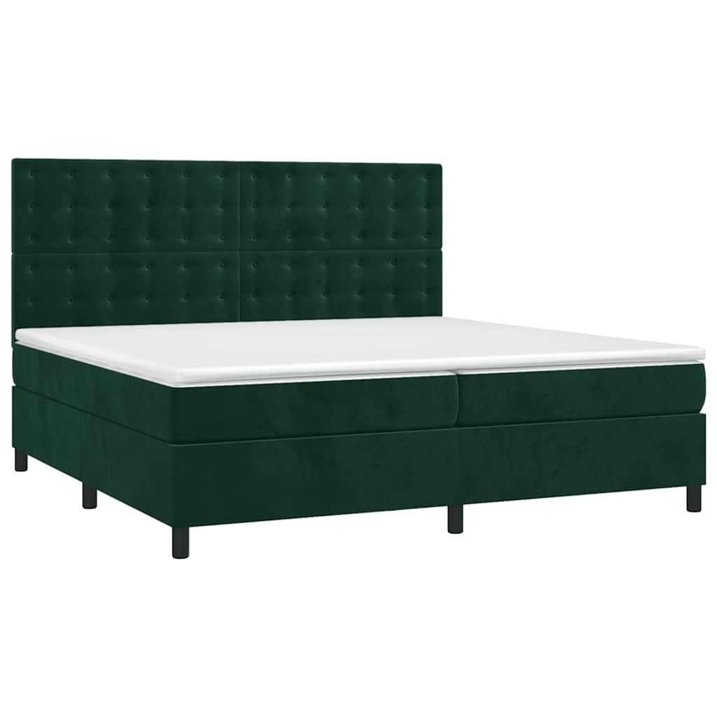 Krevet box spring s madracem LED tamnozeleni 200x200 cm baršun