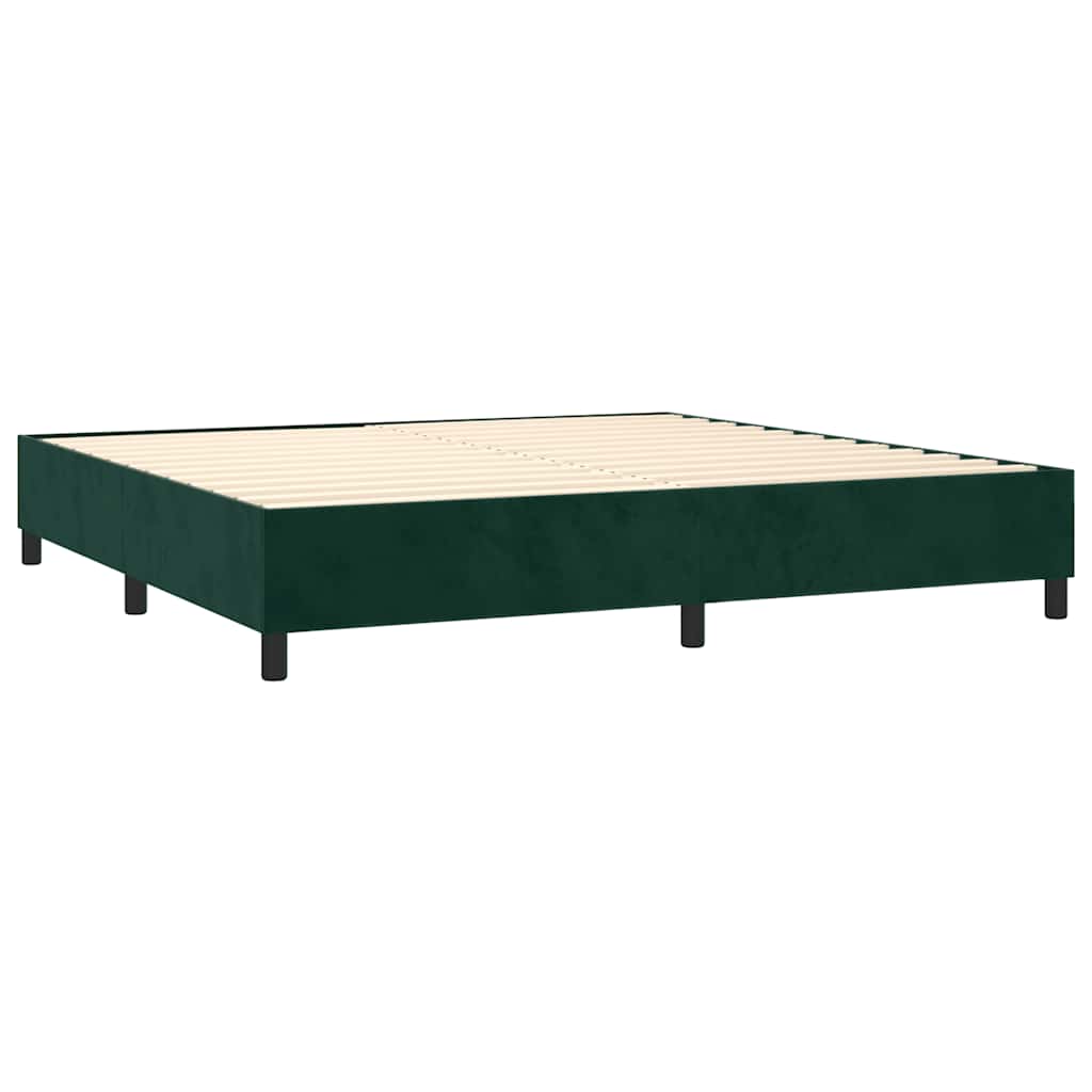 Krevet box spring s madracem LED tamnozeleni 200x200 cm baršun