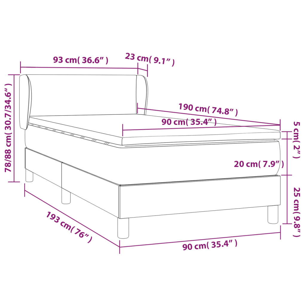 Krevet s oprugama i madracem plavi 90 x 190 cm od tkanine
