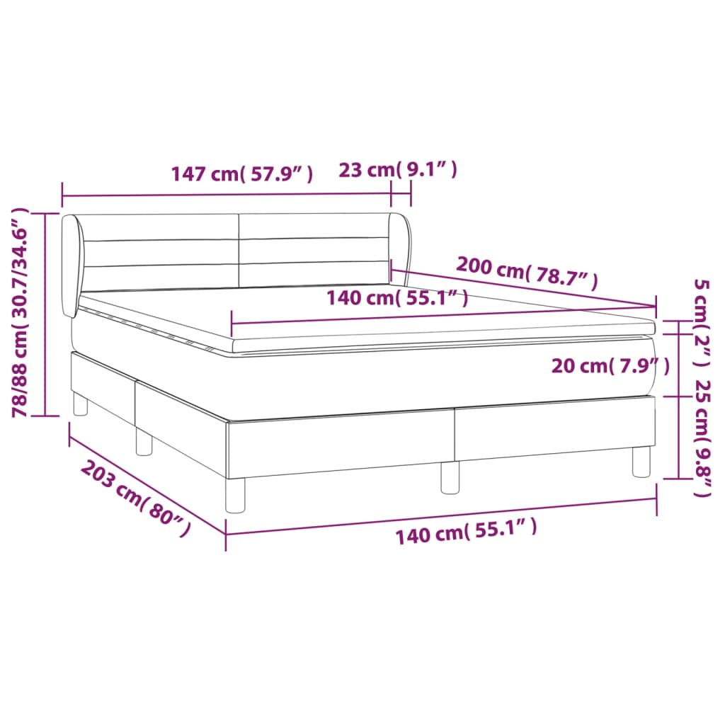 Krevet s oprugama i madracem krem 140x200 cm od tkanine