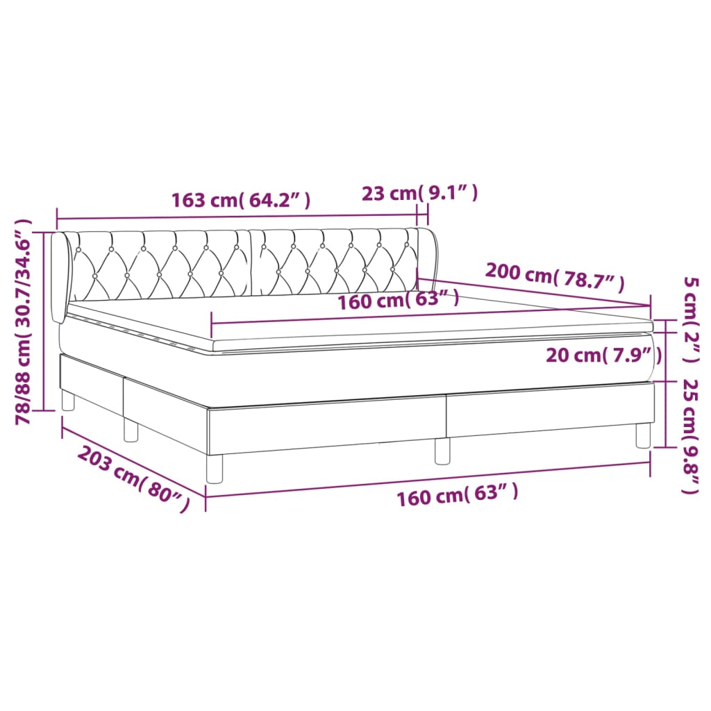 Krevet s oprugama i madracem krem 160x200 cm od tkanine