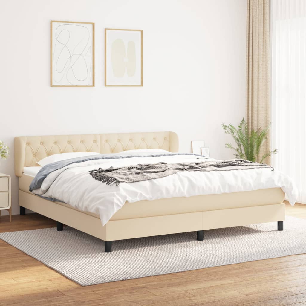 Krevet s oprugama i madracem krem 160x200 cm od tkanine
