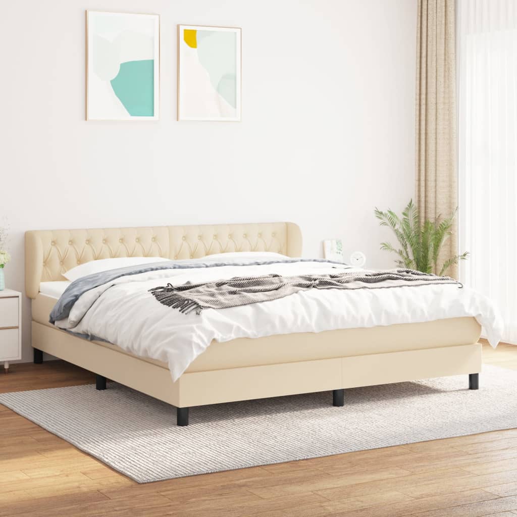 Krevet s oprugama i madracem krem 180x200 cm od tkanine