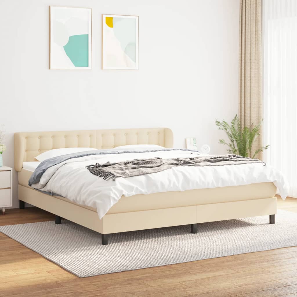Krevet s oprugama i madracem krem 180x200 cm od tkanine