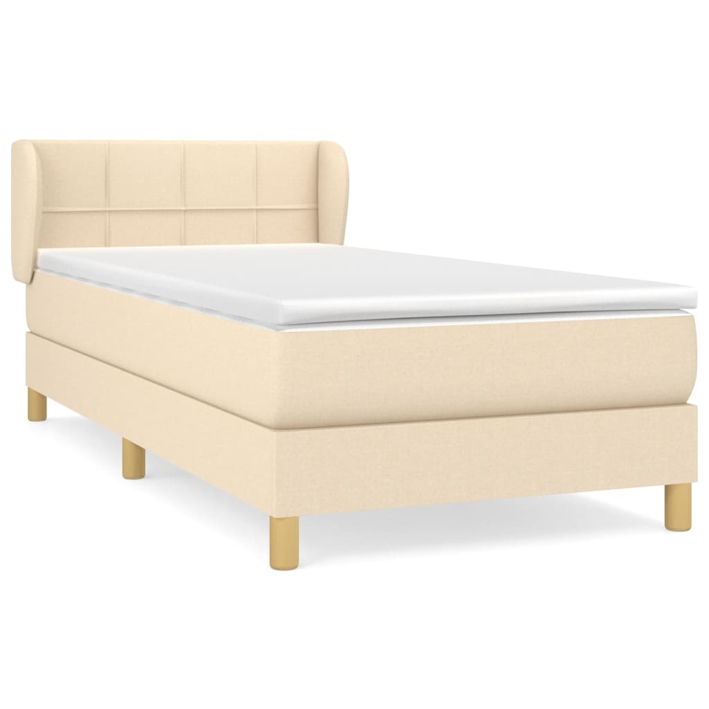 Krevet s oprugama i madracem krem 90 x 190 cm od tkanine
