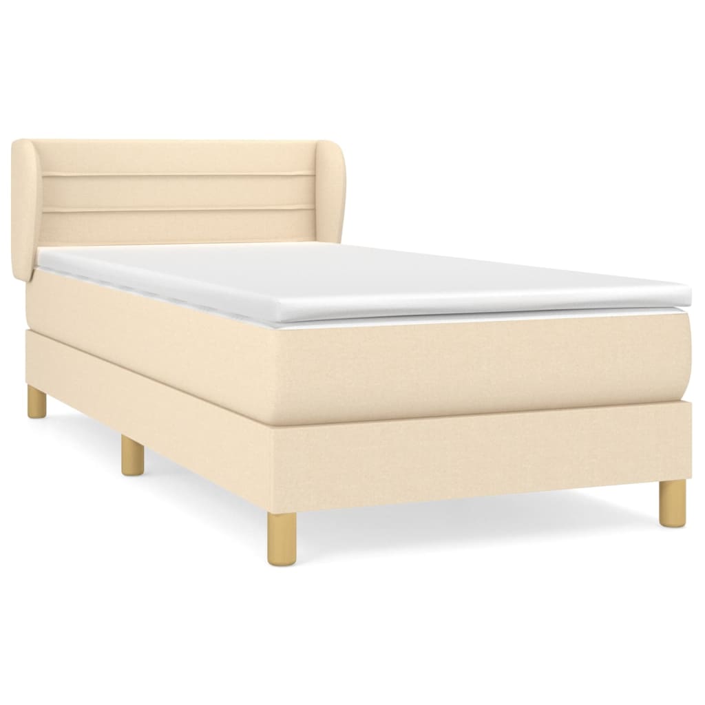 Krevet s oprugama i madracem krem 90 x 200 cm od tkanine