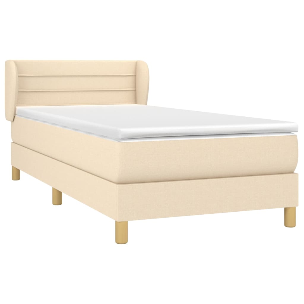 Krevet s oprugama i madracem krem 100 x 200 cm od tkanine