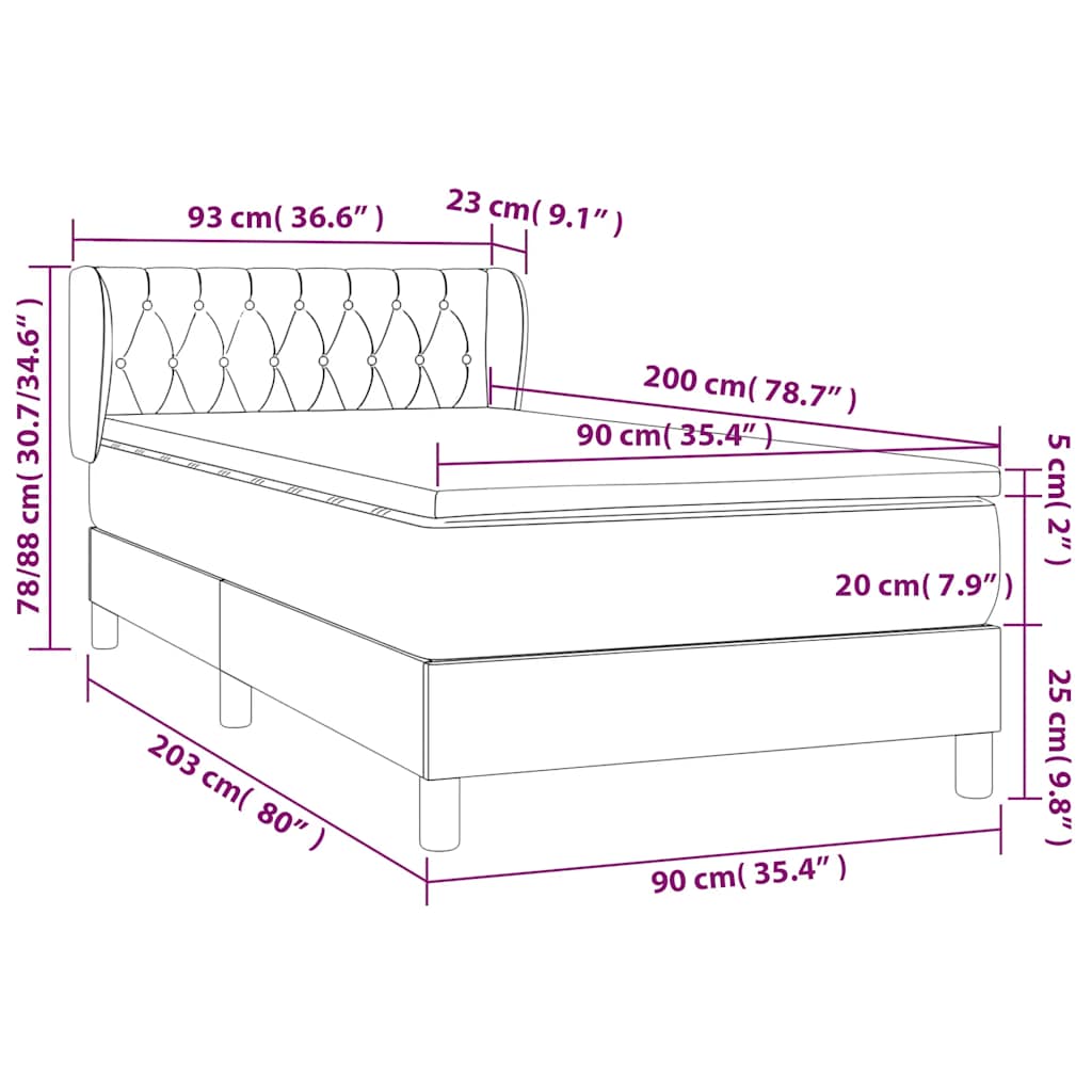 Krevet s oprugama i madracem krem 90 x 200 cm od tkanine