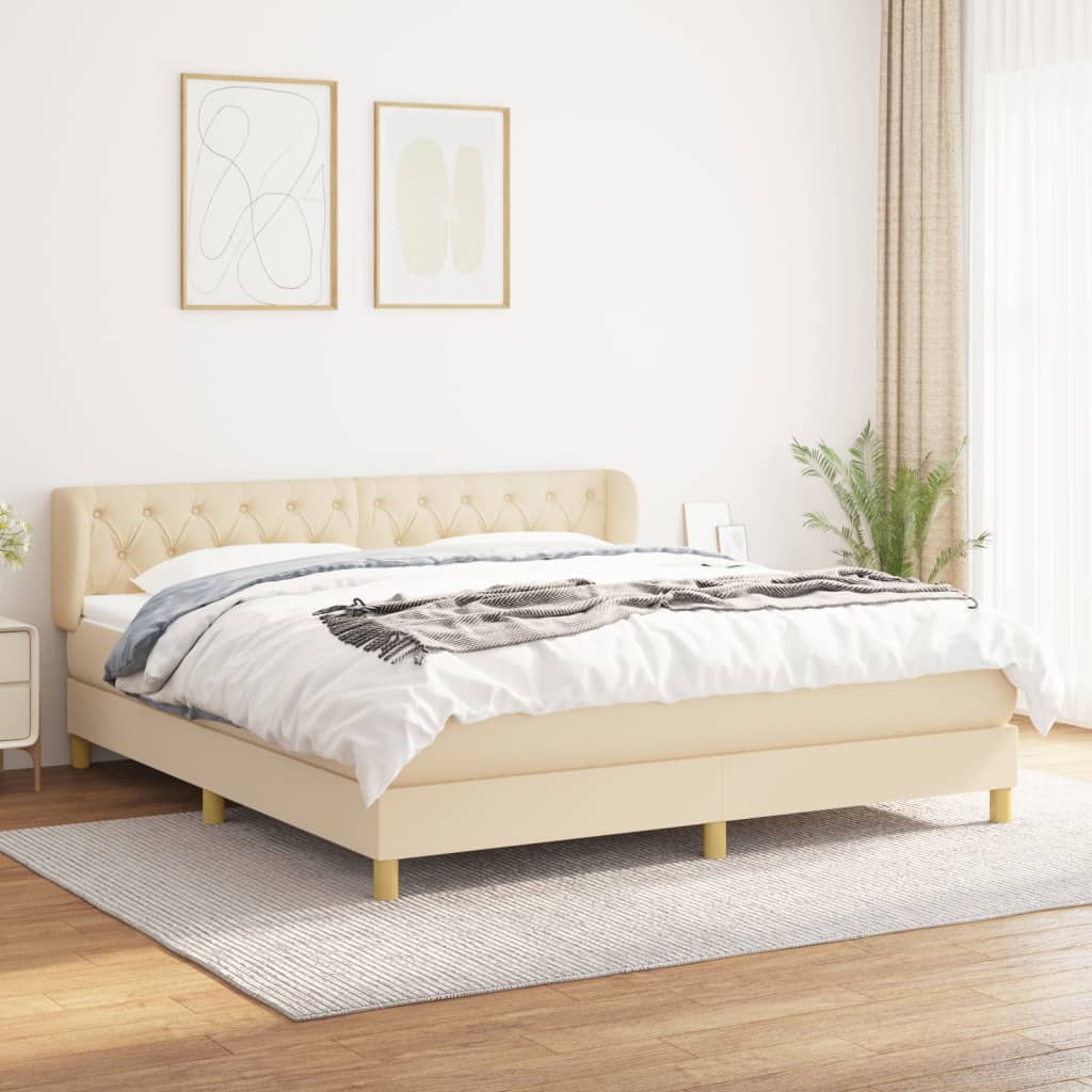 Krevet s oprugama i madracem krem 160x200 cm od tkanine