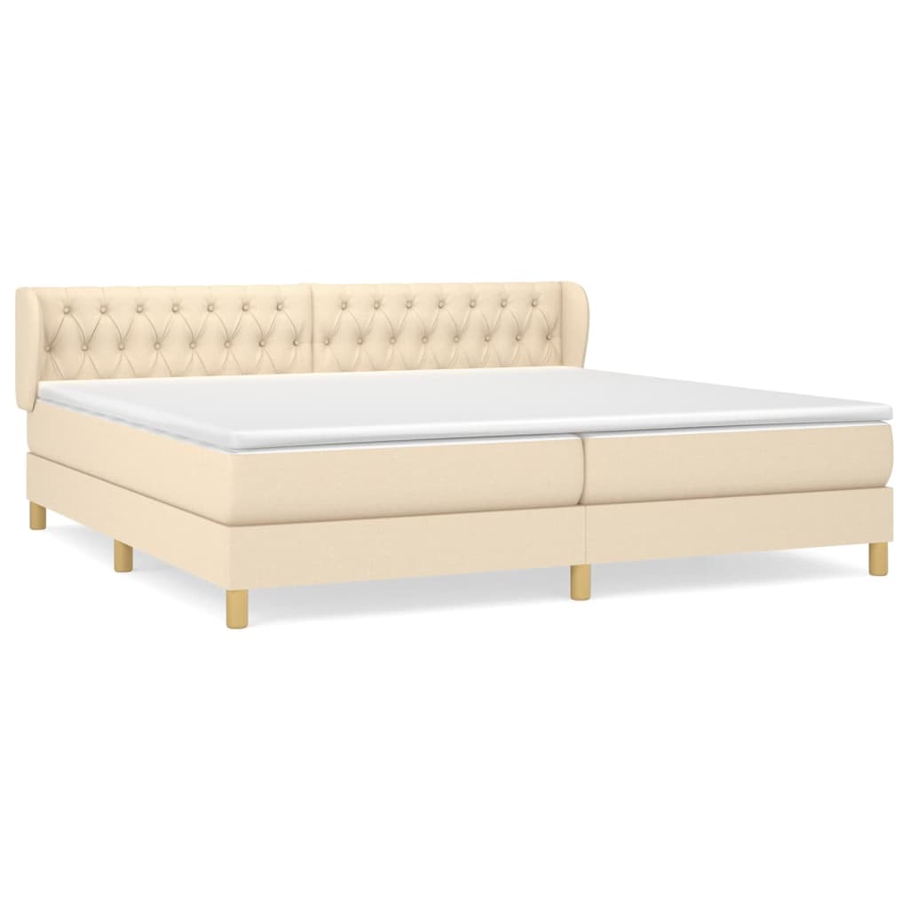 Krevet s oprugama i madracem krem 200 x 200 cm od tkanine