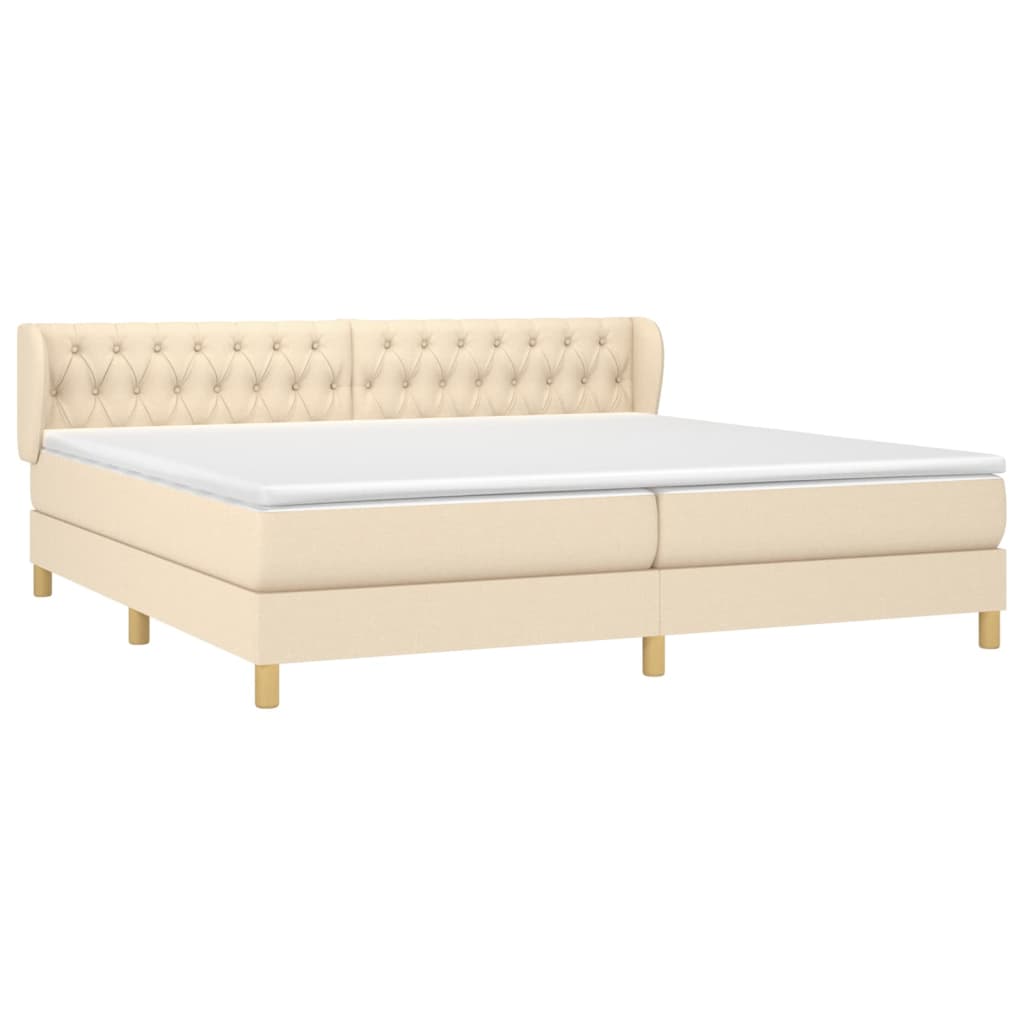Krevet s oprugama i madracem krem 200 x 200 cm od tkanine