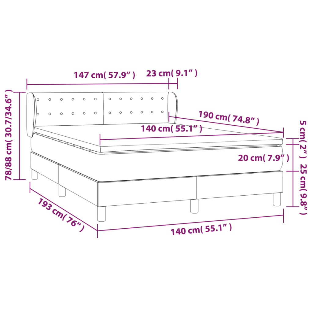 Krevet s oprugama i madracem plavi 140 x 190 cm od tkanine