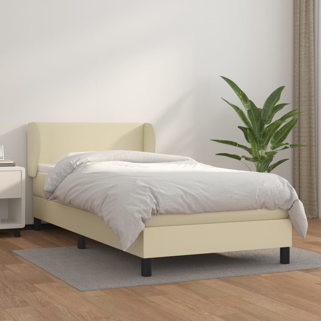 Krevet s oprugama i madracem krem 100x200 cm od umjetne kože