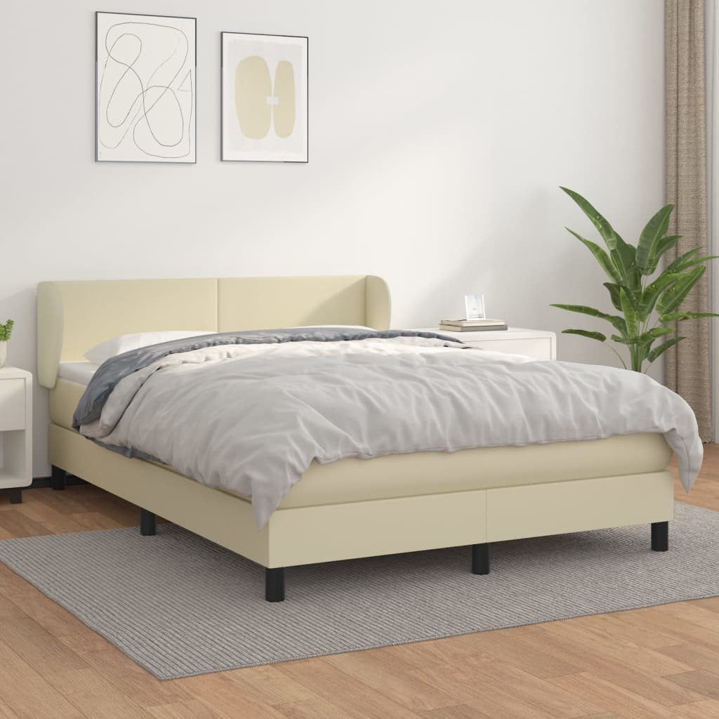Krevet s oprugama i madracem krem 140x200 cm od umjetne kože