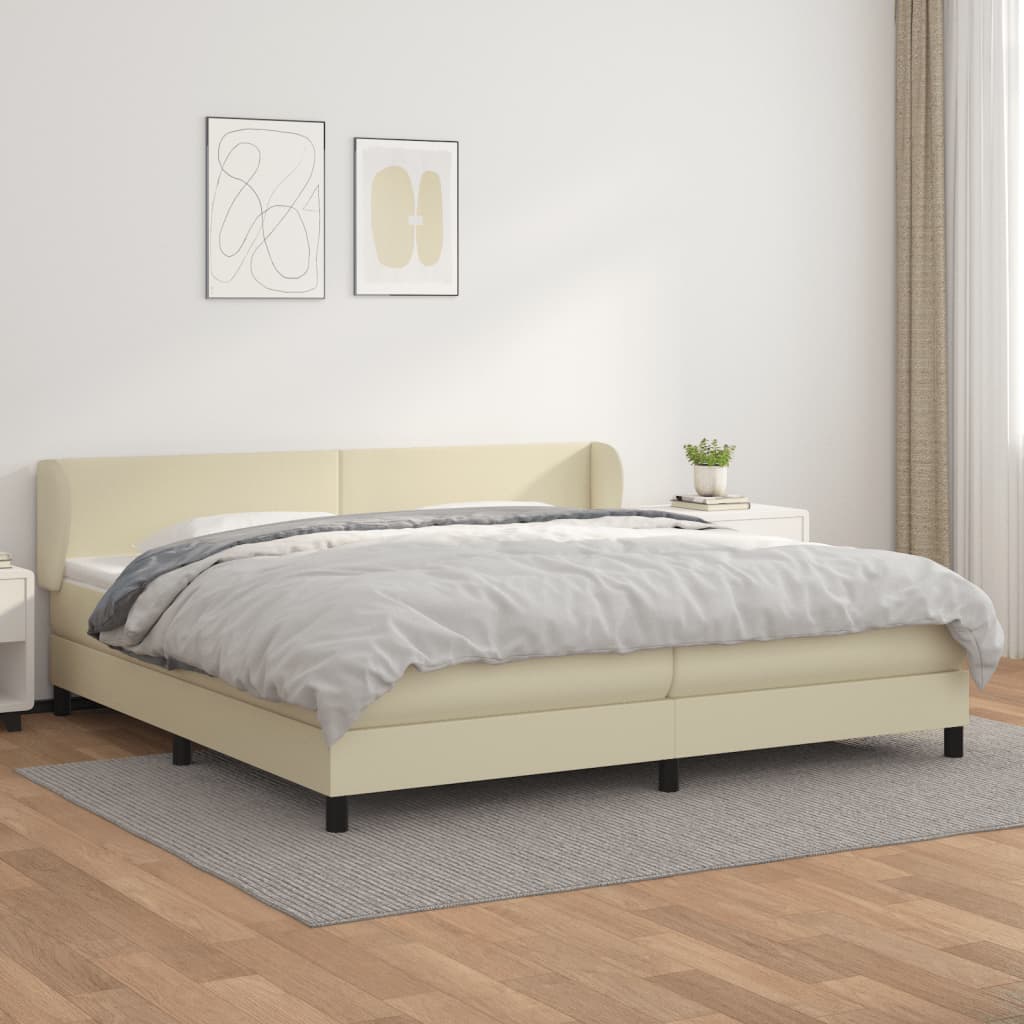 Krevet s oprugama i madracem krem 200x200 cm od umjetne kože