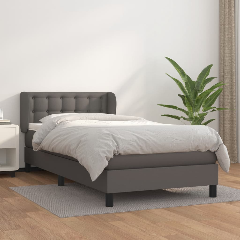 Krevet s oprugama i madracem sivi 90 x 190 cm od umjetne kože