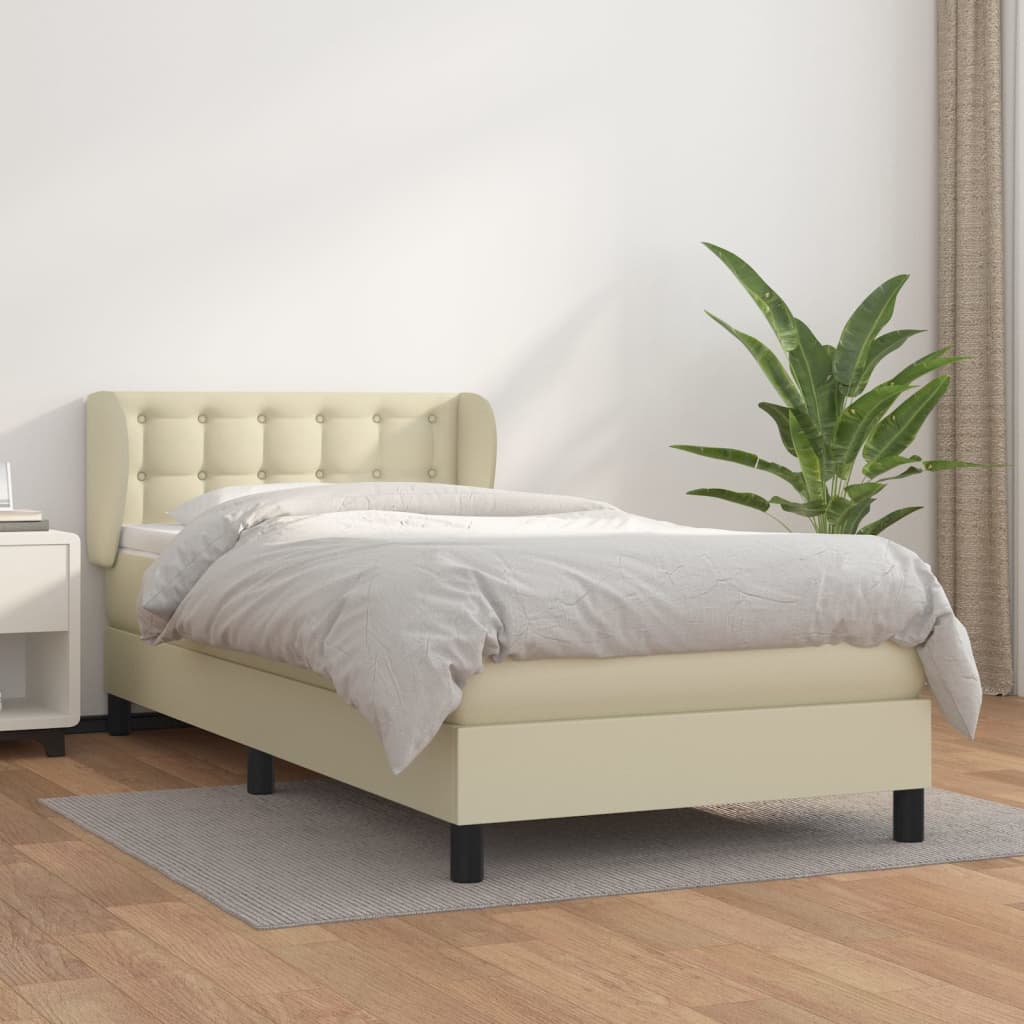 Krevet s oprugama i madracem krem 90 x 200 cm od umjetne kože