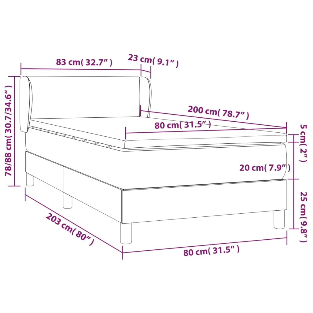 Box spring krevet s madracem tamnosivi 80 x 200 cm baršunasti