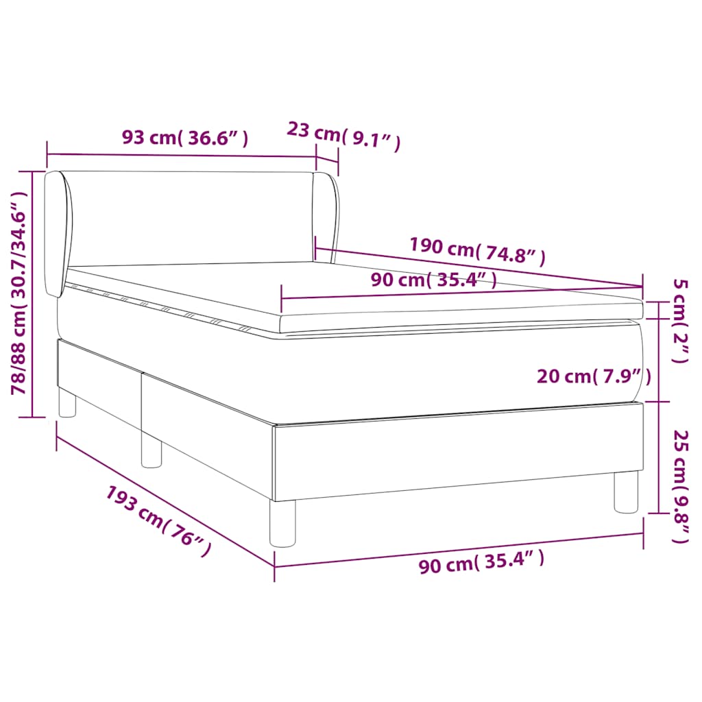 Box spring krevet s madracem tamnoplavi 90x190 cm baršunasti