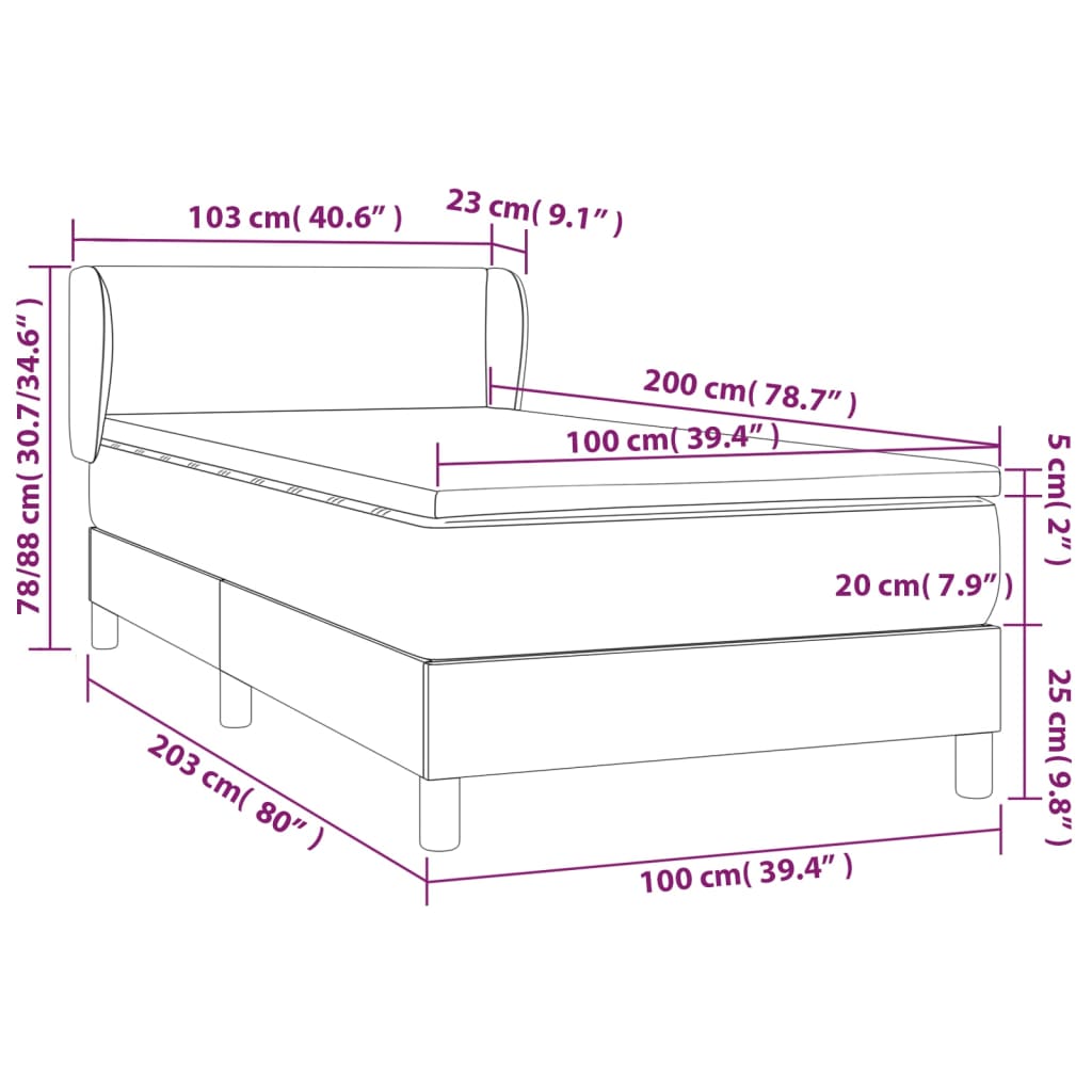 Box spring krevet s madracem svjetlosivi 100x200 cm baršunasti
