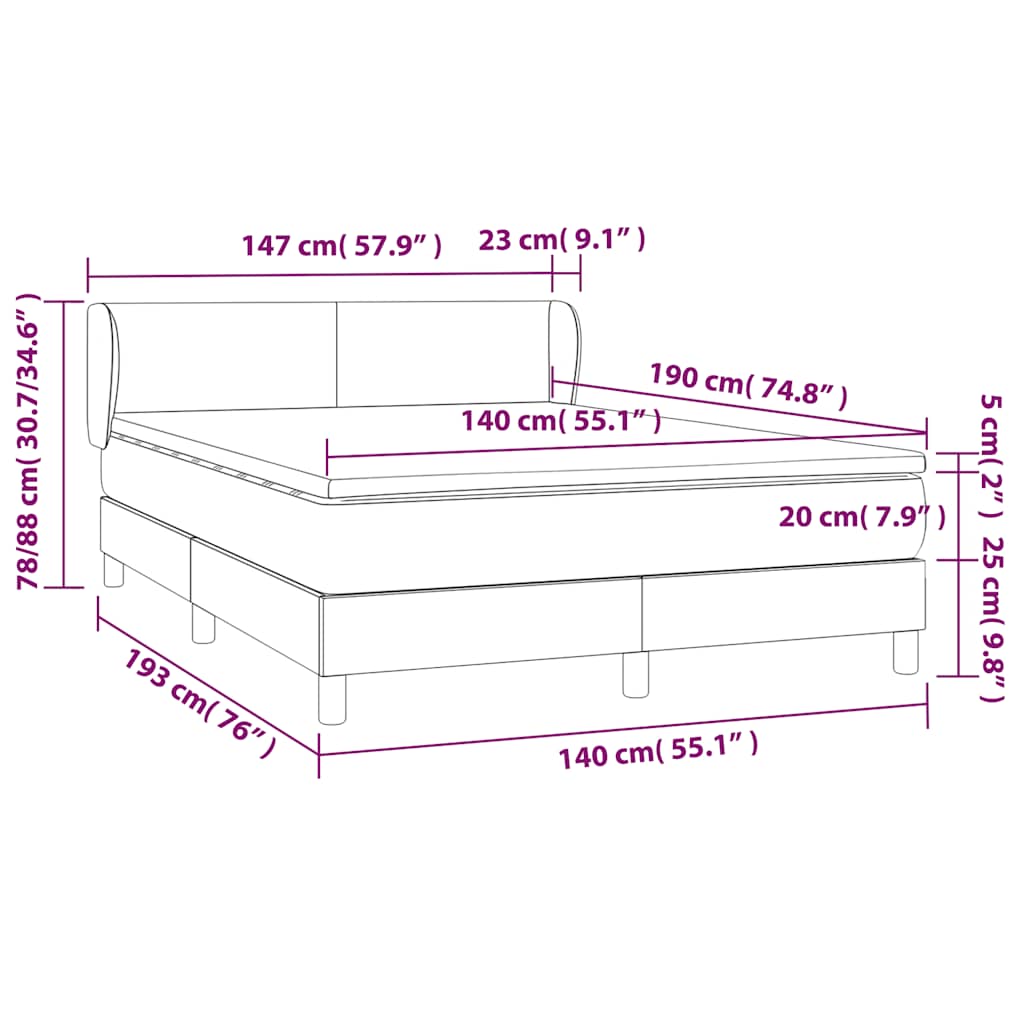 Krevet s oprugama i madracem tamnoplavi 140x190 cm baršunasti