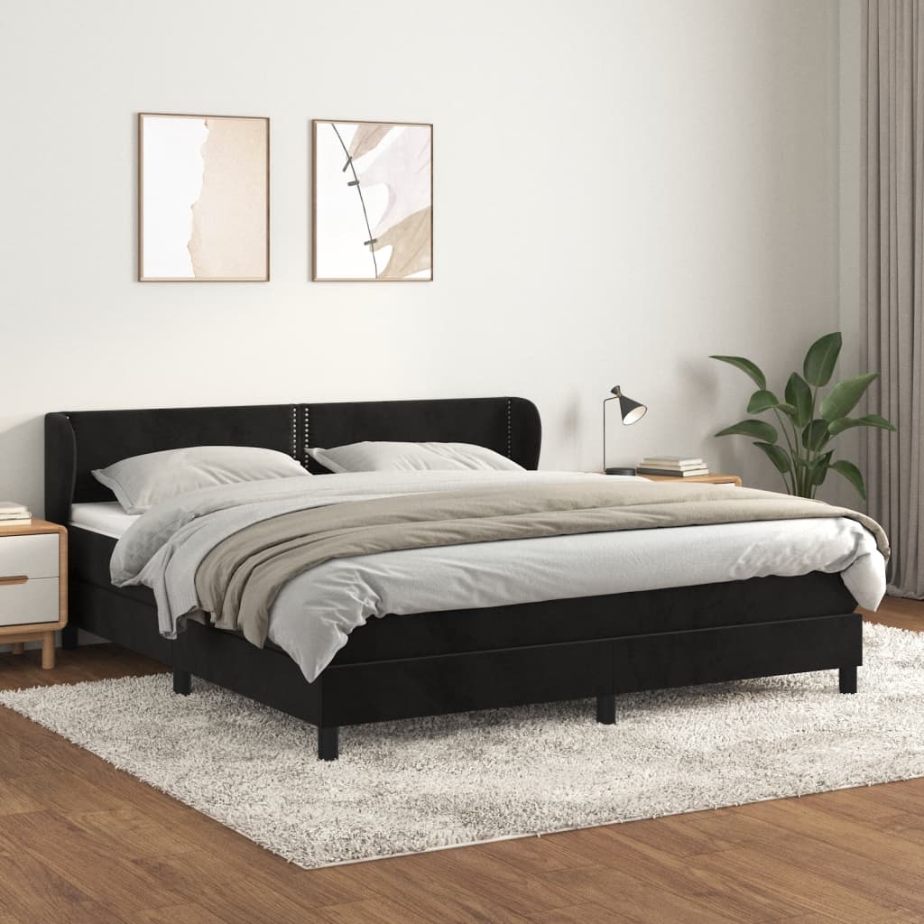 Krevet s oprugama i madracem crni 160x200 cm baršunasti