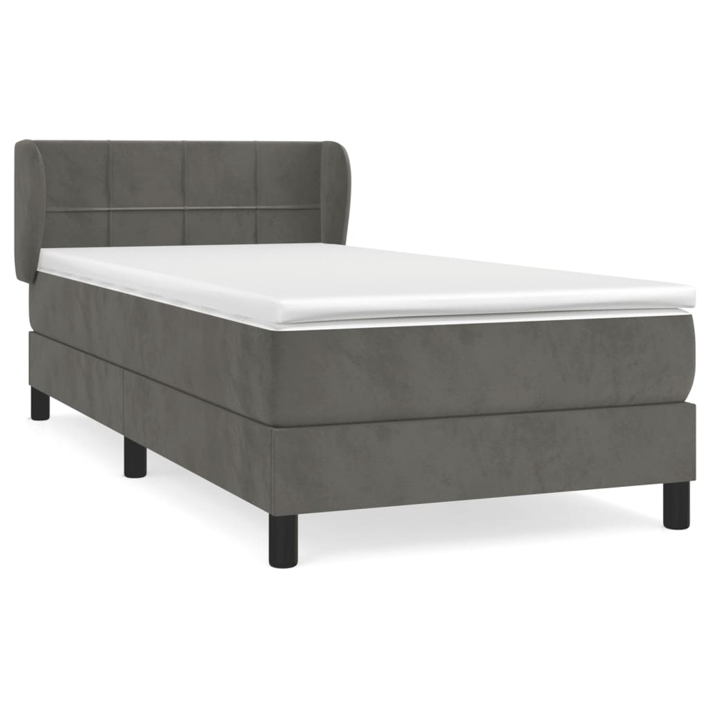 Box spring krevet s madracem tamnosivi 90x190 cm baršunasti