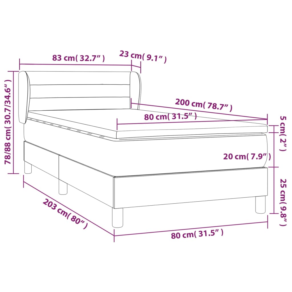 Box spring krevet s madracem tamnosivi 80 x 200 cm baršunasti
