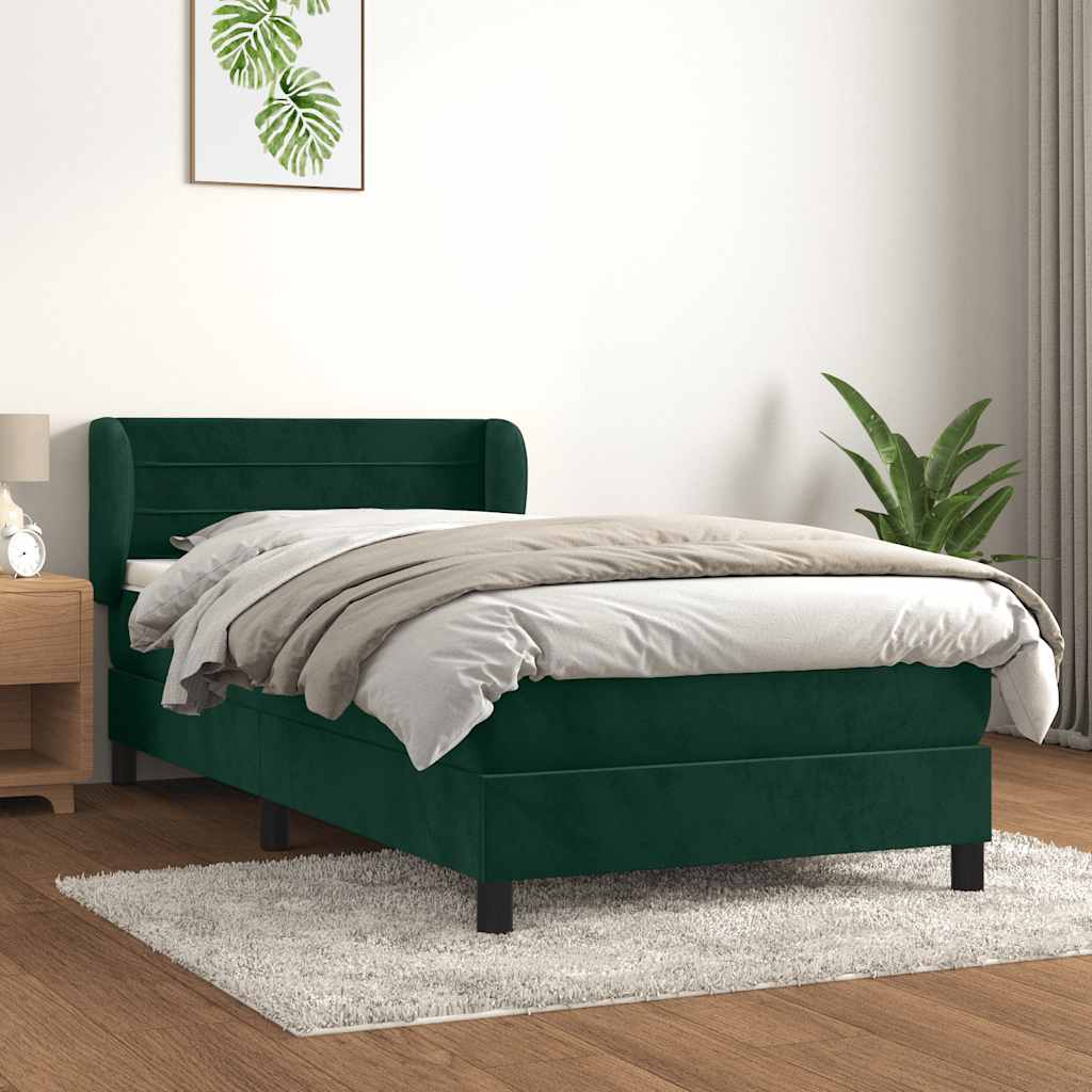 Box spring krevet s madracem tamnozeleni 90x200 cm baršunasti