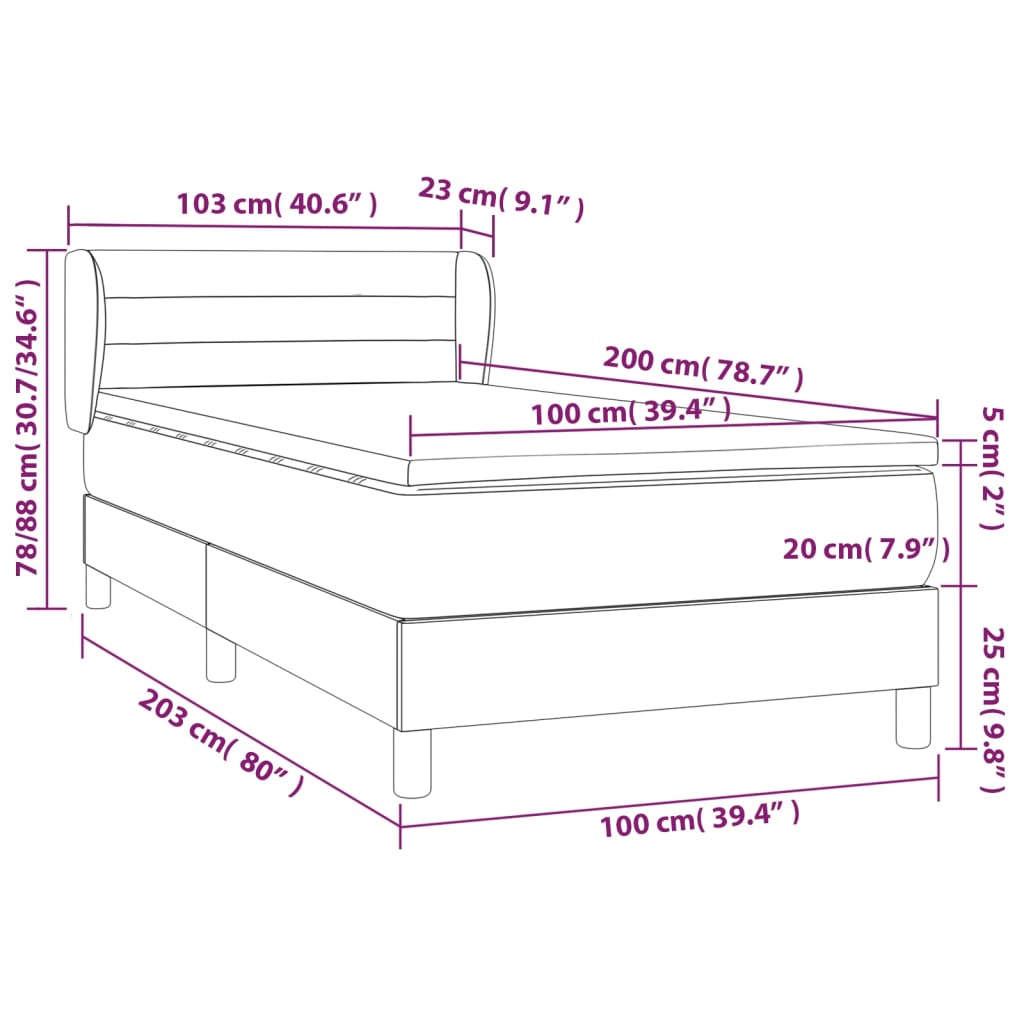 Box spring krevet s madracem svjetlosivi 100x200 cm baršunasti