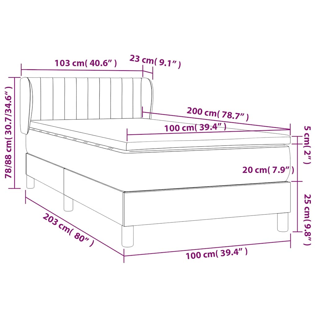 Box spring krevet s madracem tamnozeleni 100x200 cm baršunasti