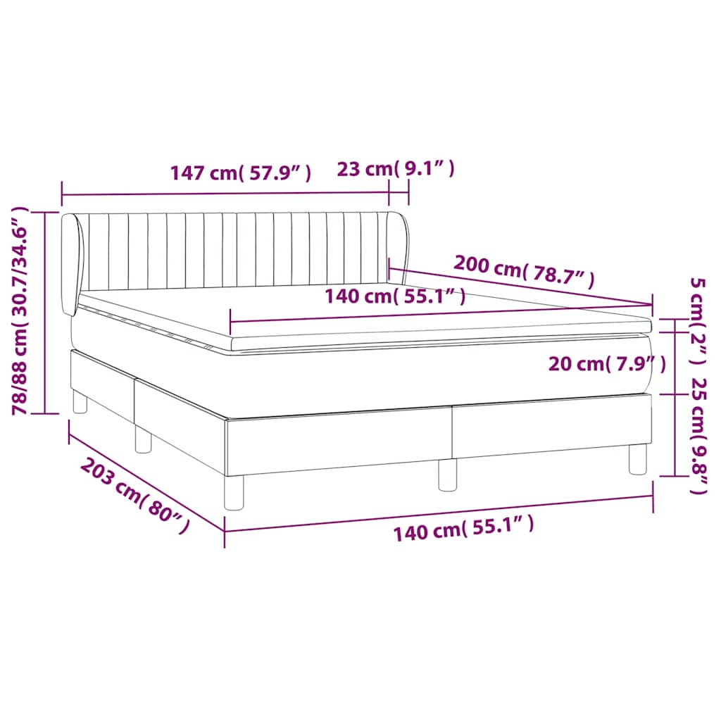Krevet s oprugama i madracem tamnoplavi 140x200 cm baršunasti