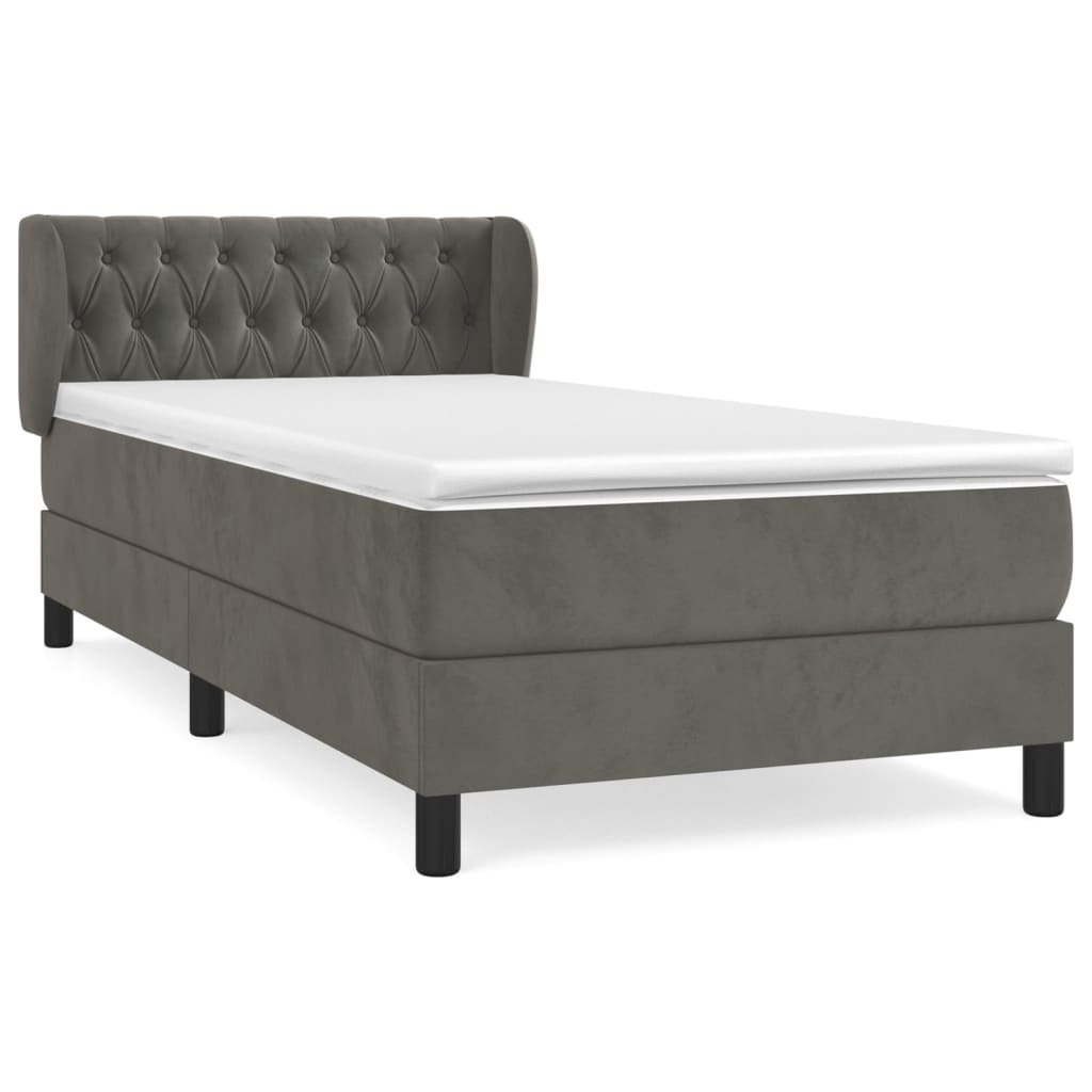 Box spring krevet s madracem tamnosivi 90x190 cm baršunasti