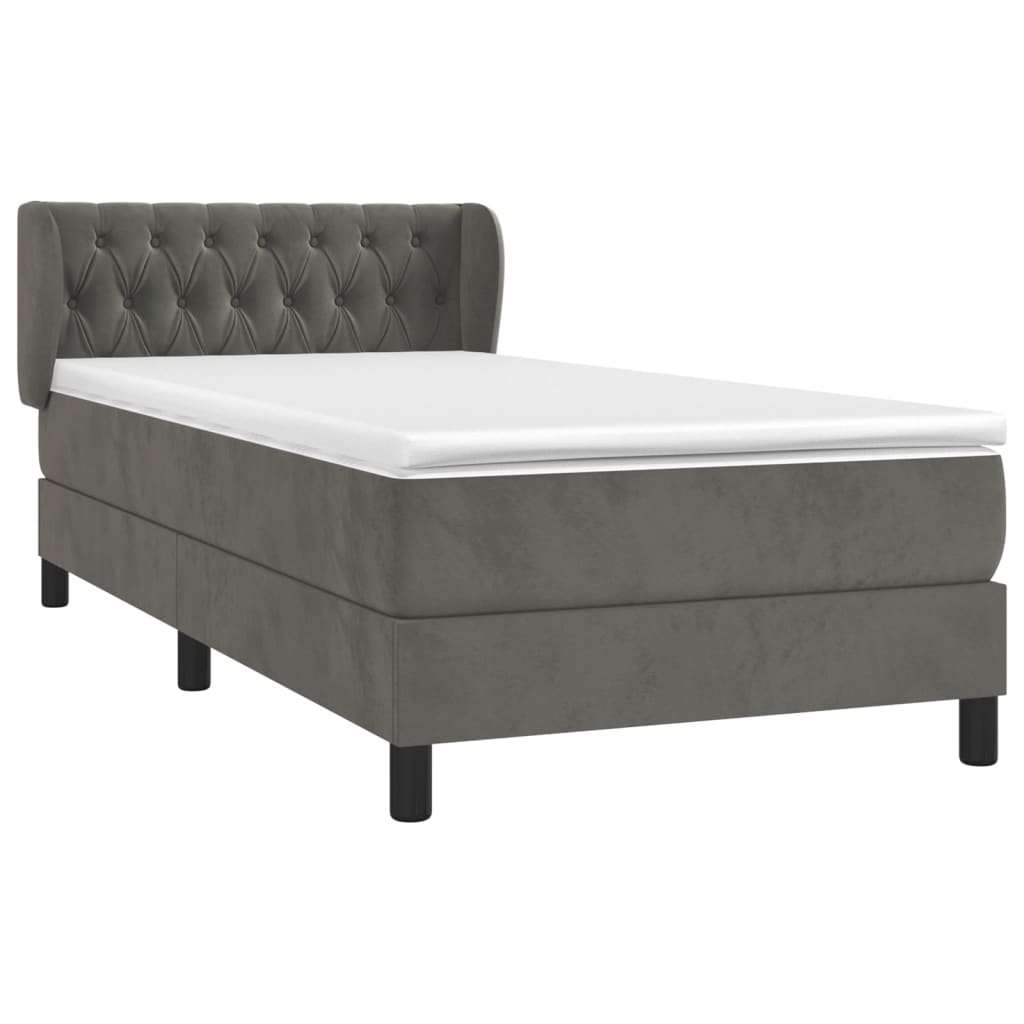 Box spring krevet s madracem tamnosivi 90x190 cm baršunasti