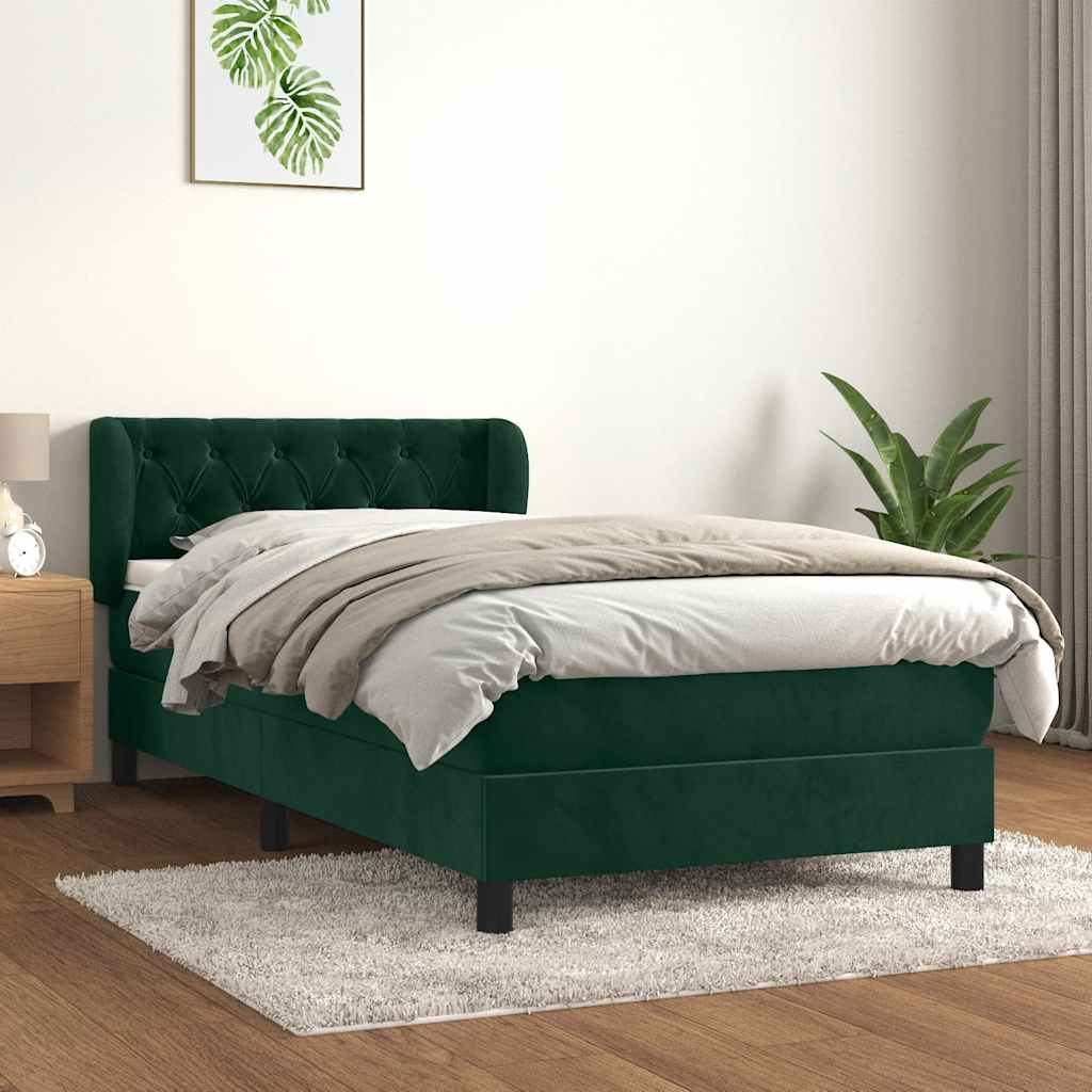 Box spring krevet s madracem tamnozeleni 90x200 cm baršunasti
